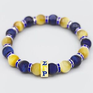 Sigma Gamma Rho SGR Blue and Gold Tiger Eye Bead Bracelet